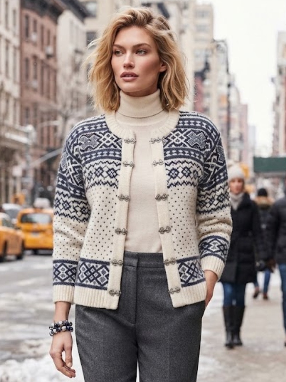Vintage Boundary Waters Nordic Fair Isle Cardigan Blue & White Wool Blend
